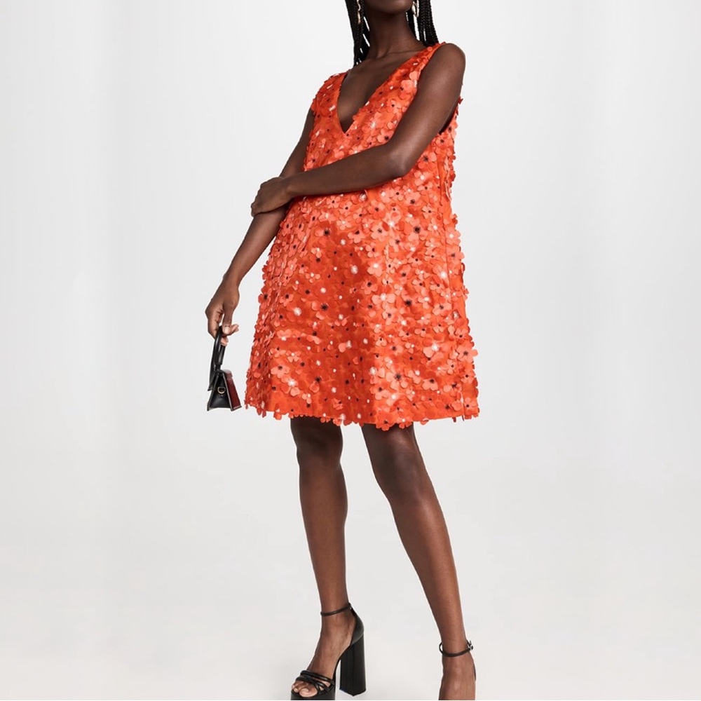 New Stine Goya Elena Mini Dress w. Orange Blossom 3D Flower Appliqué XS - Fits 6